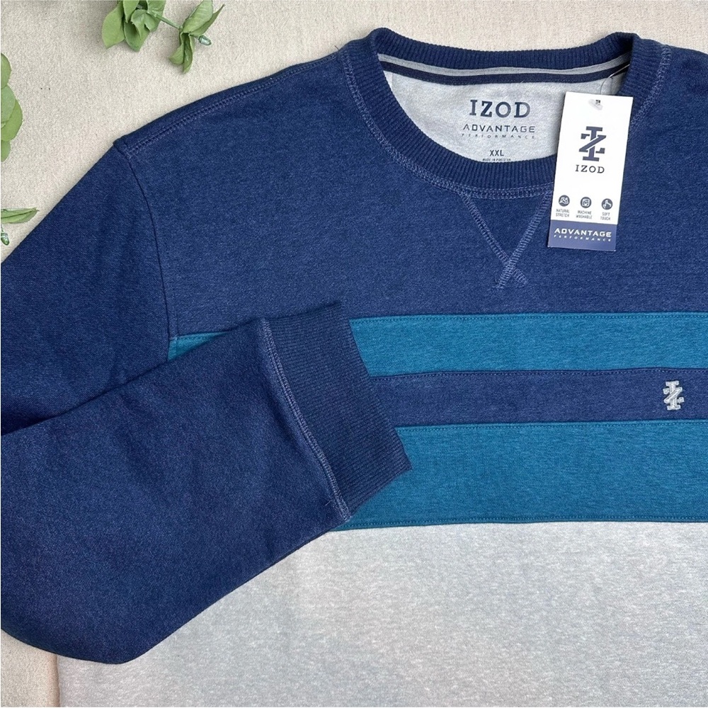 Izod Men's Size XXL Crew Neck Sweatshirt Navy Gray Advantage Performance NWT $50